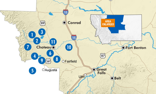 Central Montana Rocky Mountain Front Day Trip Map