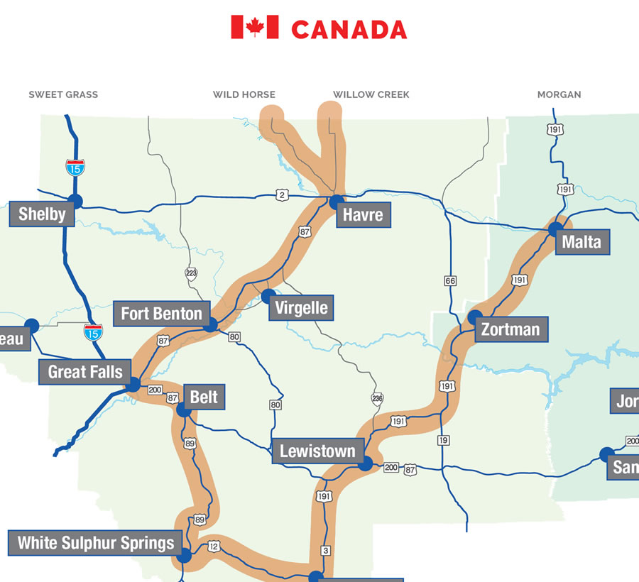 Inset map of itinerary route