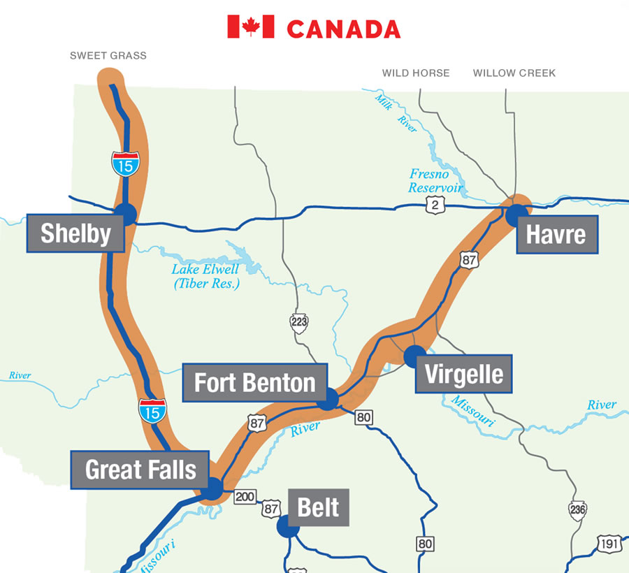 Inset map of itinerary route