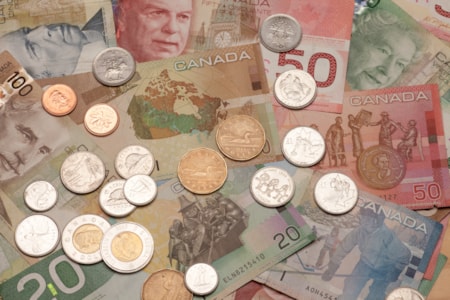 Random assortment of paper and metal money